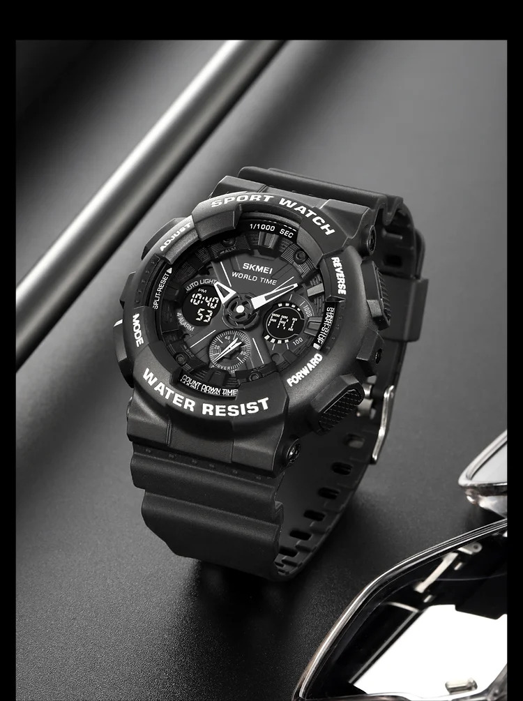 SKMEI Fashion Dual Display Sport Watch Men Casual Chrono 5Bar Waterproof Digital Wristwatches Male Count Down Alarm Reloj Hombre