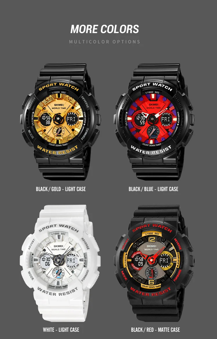 SKMEI Fashion Dual Display Sport Watch Men Casual Chrono 5Bar Waterproof Digital Wristwatches Male Count Down Alarm Reloj Hombre