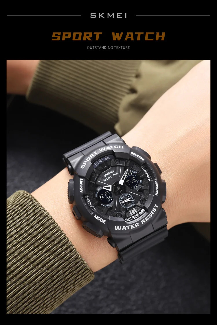 SKMEI Fashion Dual Display Sport Watch Men Casual Chrono 5Bar Waterproof Digital Wristwatches Male Count Down Alarm Reloj Hombre