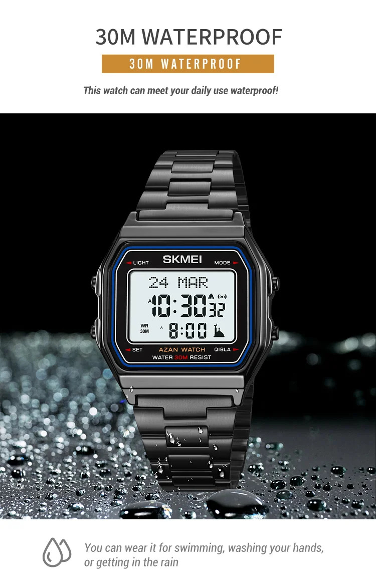 SKMEI Pilgrimage Time Reminder Watches Digital Sports Watches 3Bar Waterproof Wristwatch For Men Women Alarm Watch Reloj Hombre