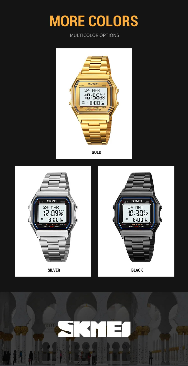SKMEI Pilgrimage Time Reminder Watches Digital Sports Watches 3Bar Waterproof Wristwatch For Men Women Alarm Watch Reloj Hombre