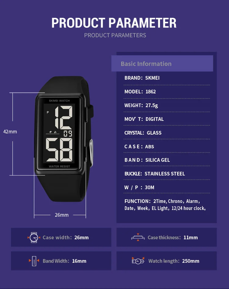 SKMEI Back Light Display Digital Watches For Men Women Waterproof Electronic Wristwtatch Multi-Function Chrono Watch reloj mujer