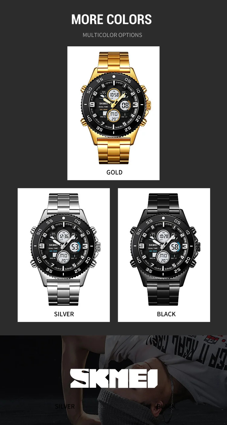 SKMEI Casual Chrono Watches For Men Women Fashion Sports Digital Watch 5Bar Waterproof Dual Display Wristwatches Horloges Mannen