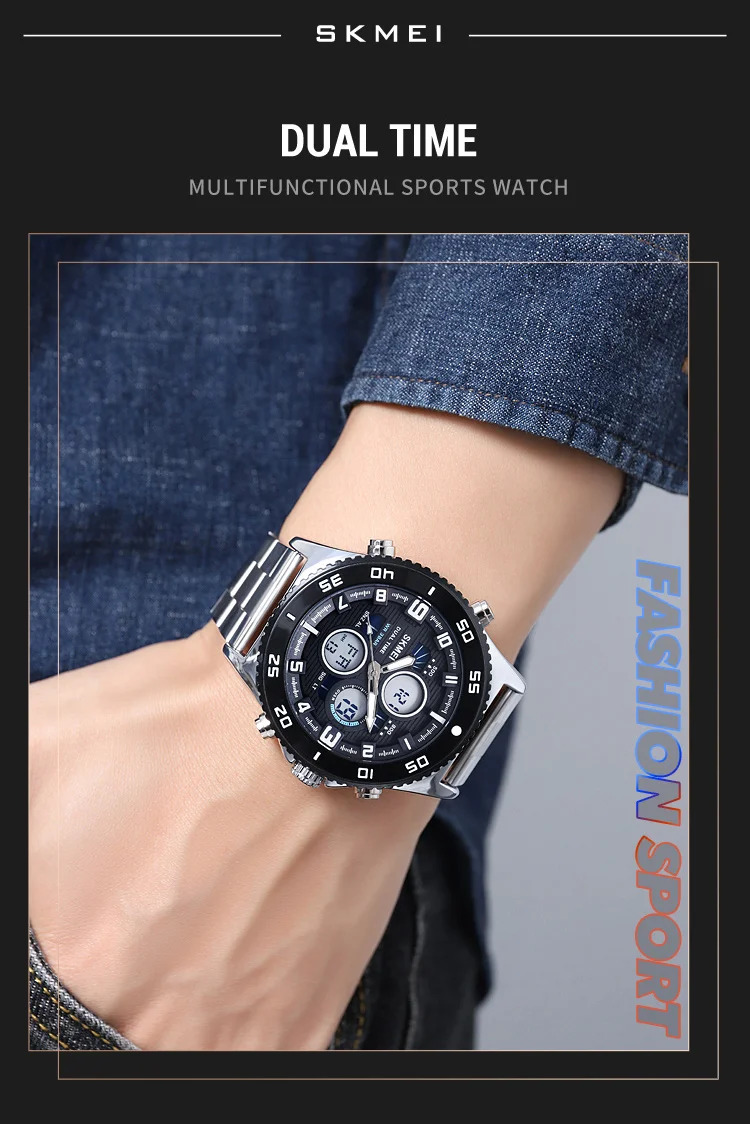 SKMEI Casual Chrono Watches For Men Women Fashion Sports Digital Watch 5Bar Waterproof Dual Display Wristwatches Horloges Mannen