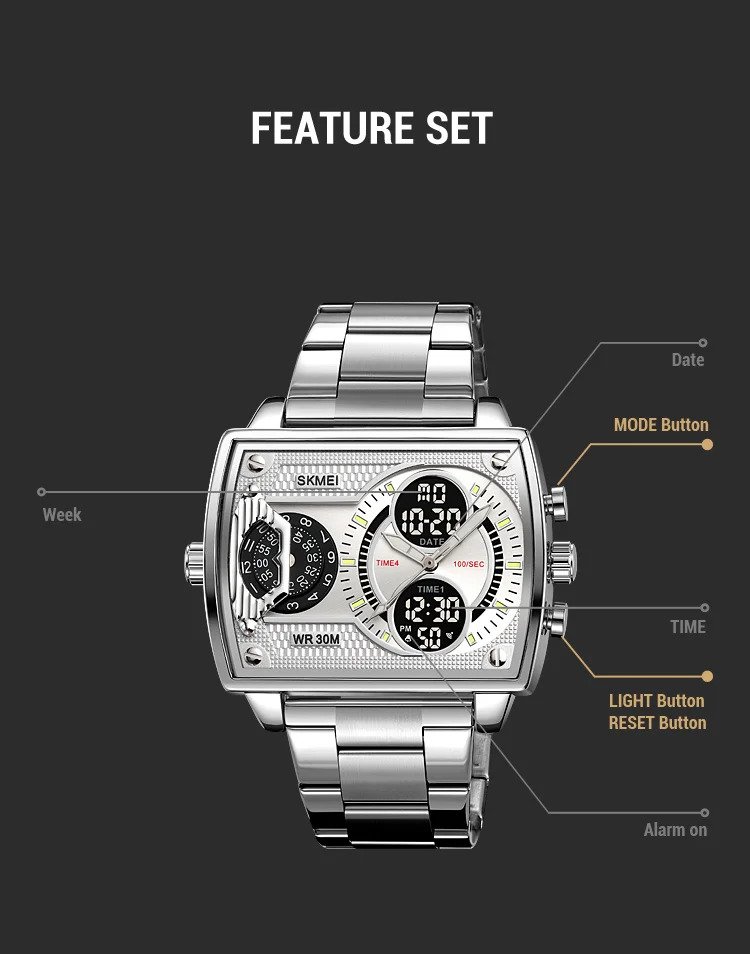 SKMEI Luxury Business Men's Watches Digital Sports Watch 3Bar Waterproof Chrono Dual Display Original Wristwatches Reloj Hombre