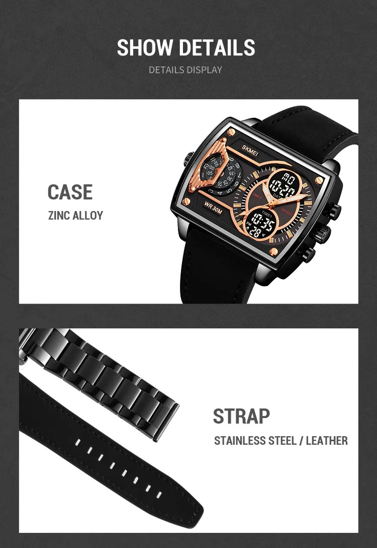 SKMEI Luxury Business Men's Watches Digital Sports Watch 3Bar Waterproof Chrono Dual Display Original Wristwatches Reloj Hombre