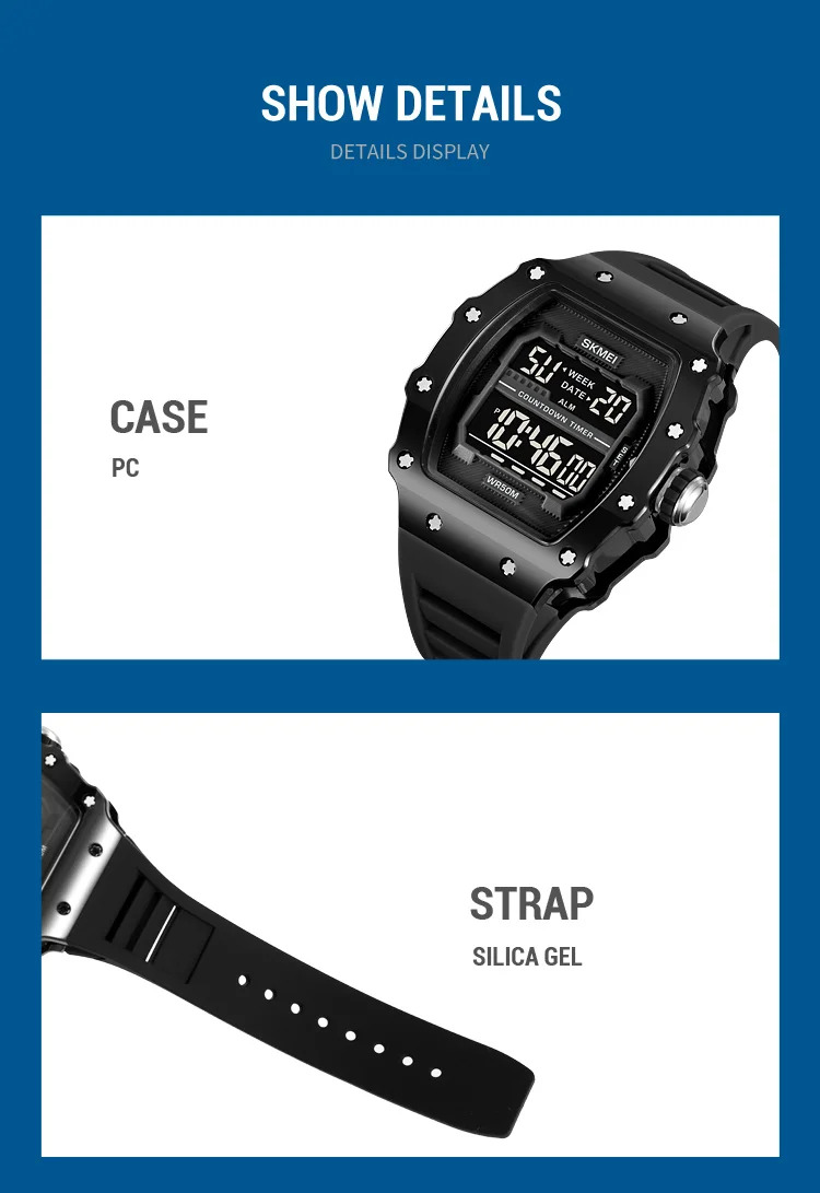 SKMEI Countdown Stopwatch Digital Sports Watches Fashion 5Bar Waterproof Wristwatch For Men Alarm Electronics Watch Reloj Hombre