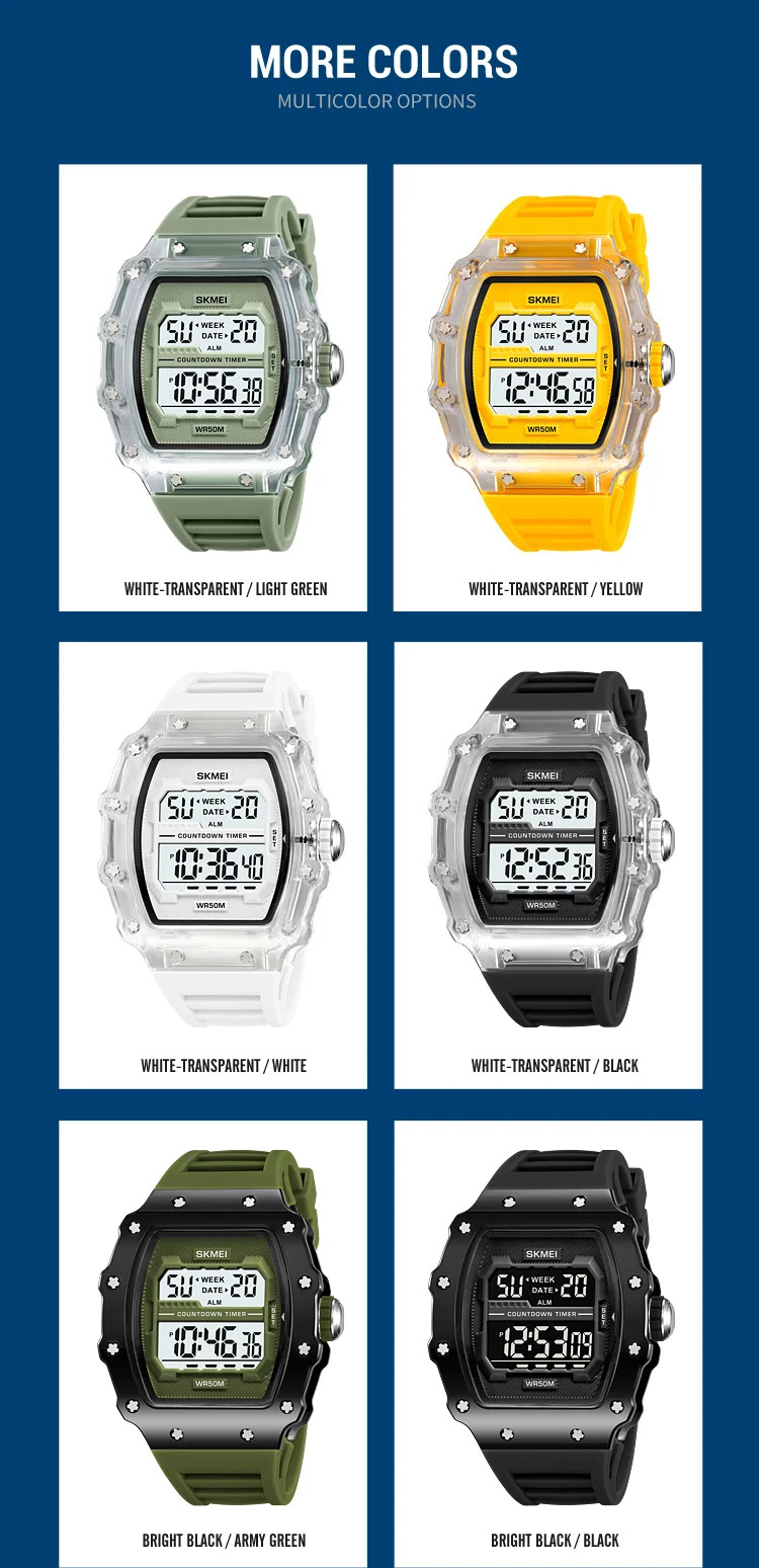 SKMEI Countdown Stopwatch Digital Sports Watches Fashion 5Bar Waterproof Wristwatch For Men Alarm Electronics Watch Reloj Hombre