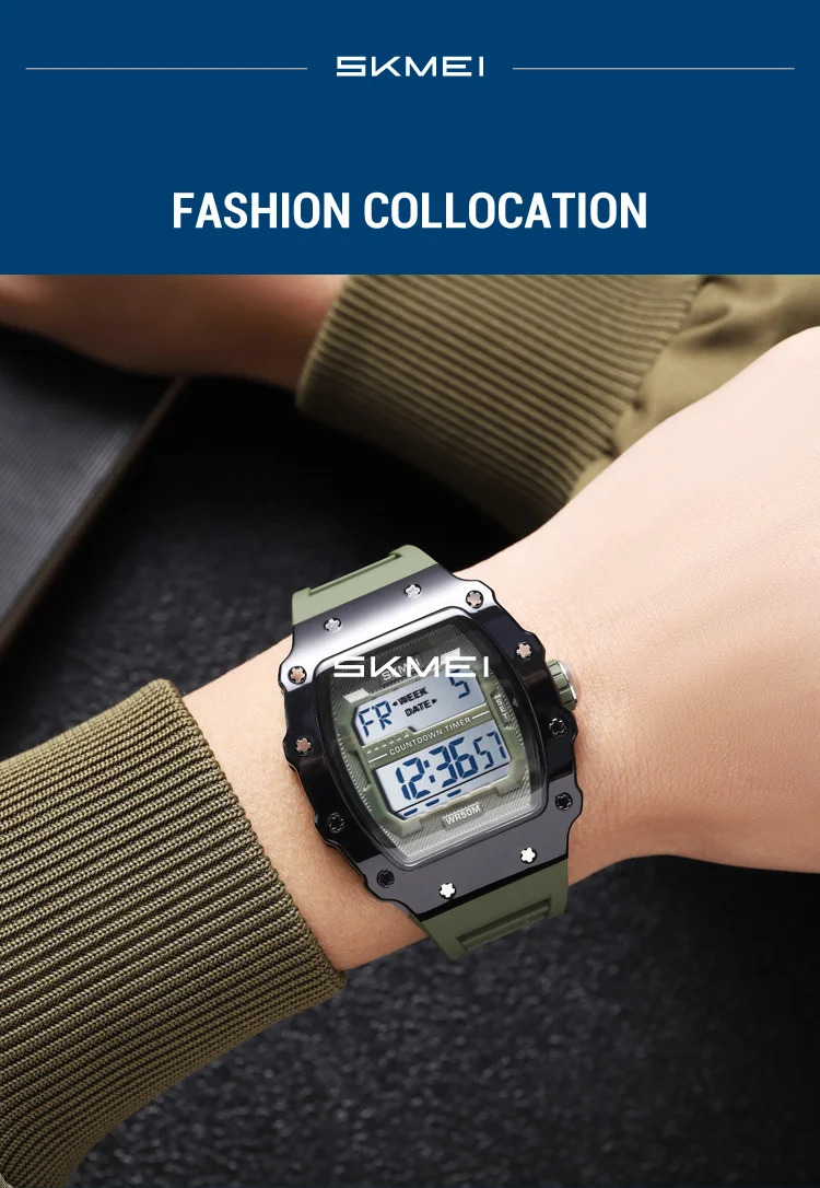 SKMEI Countdown Stopwatch Digital Sports Watches Fashion 5Bar Waterproof Wristwatch For Men Alarm Electronics Watch Reloj Hombre