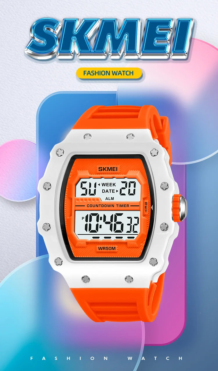 SKMEI Countdown Stopwatch Digital Sports Watches Fashion 5Bar Waterproof Wristwatch For Men Alarm Electronics Watch Reloj Hombre