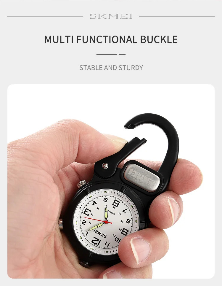 SKMEI Outdoor Quartz Movement Pocket Watch For Men Women LED Flashlight Mini Watches Male Portable Climbing Hiking Hanging Clock