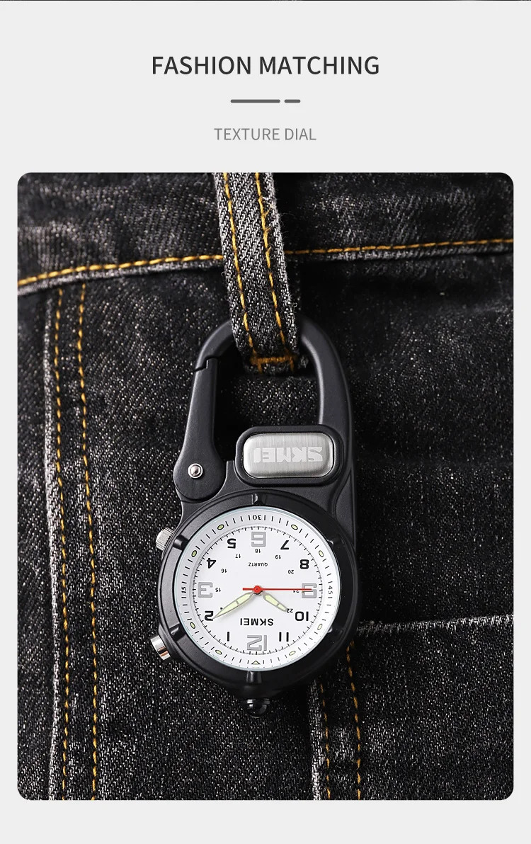 SKMEI Outdoor Quartz Movement Pocket Watch For Men Women LED Flashlight Mini Watches Male Portable Climbing Hiking Hanging Clock