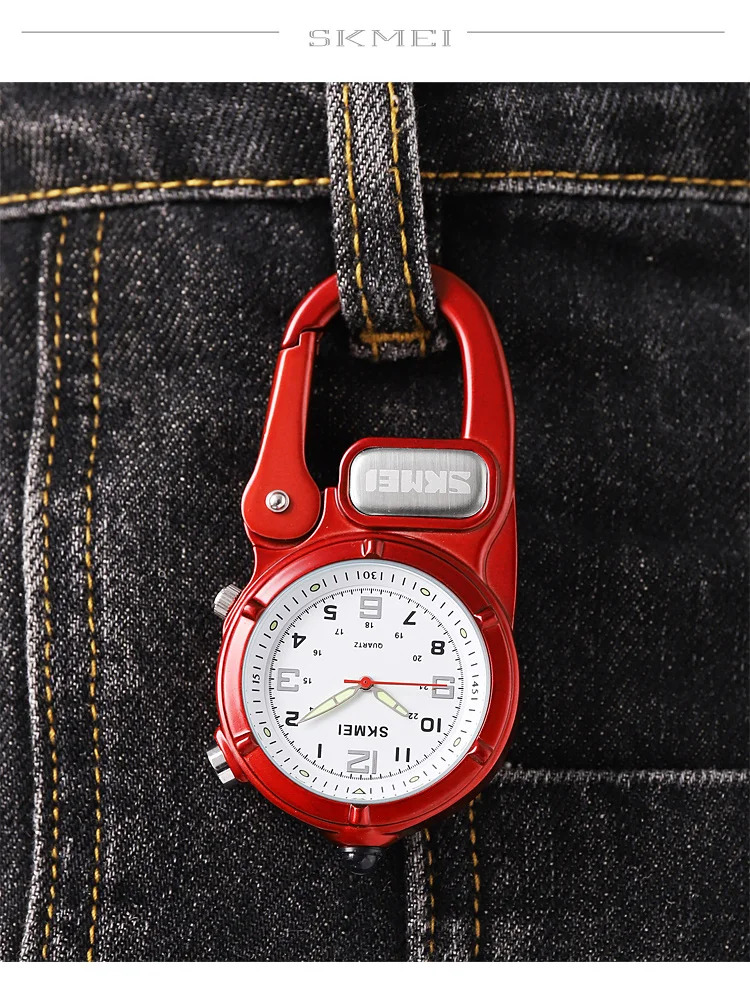 SKMEI Outdoor Quartz Movement Pocket Watch For Men Women LED Flashlight Mini Watches Male Portable Climbing Hiking Hanging Clock