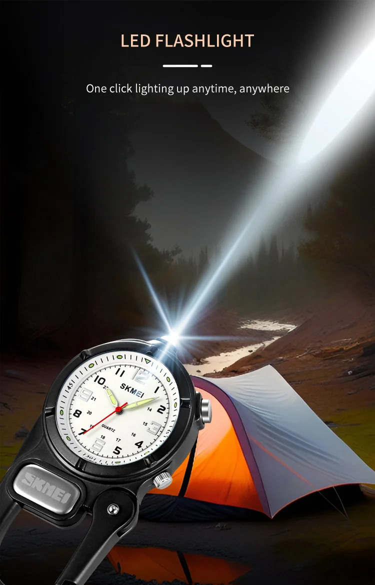 SKMEI Outdoor Quartz Movement Pocket Watch For Men Women LED Flashlight Mini Watches Male Portable Climbing Hiking Hanging Clock