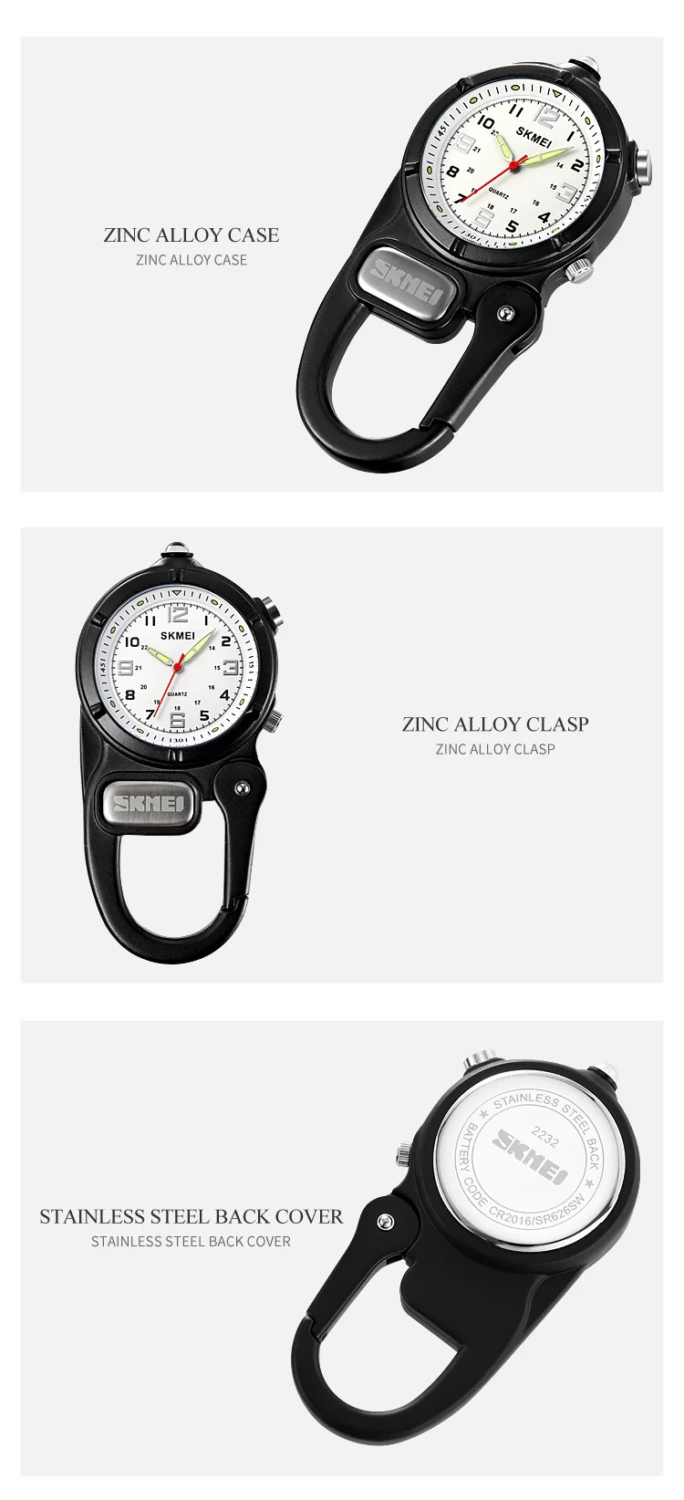 SKMEI Outdoor Quartz Movement Pocket Watch For Men Women LED Flashlight Mini Watches Male Portable Climbing Hiking Hanging Clock