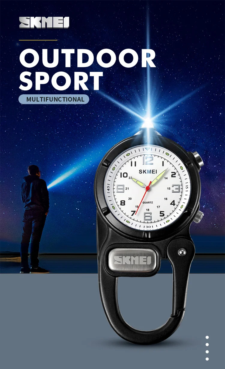 SKMEI Outdoor Quartz Movement Pocket Watch For Men Women LED Flashlight Mini Watches Male Portable Climbing Hiking Hanging Clock