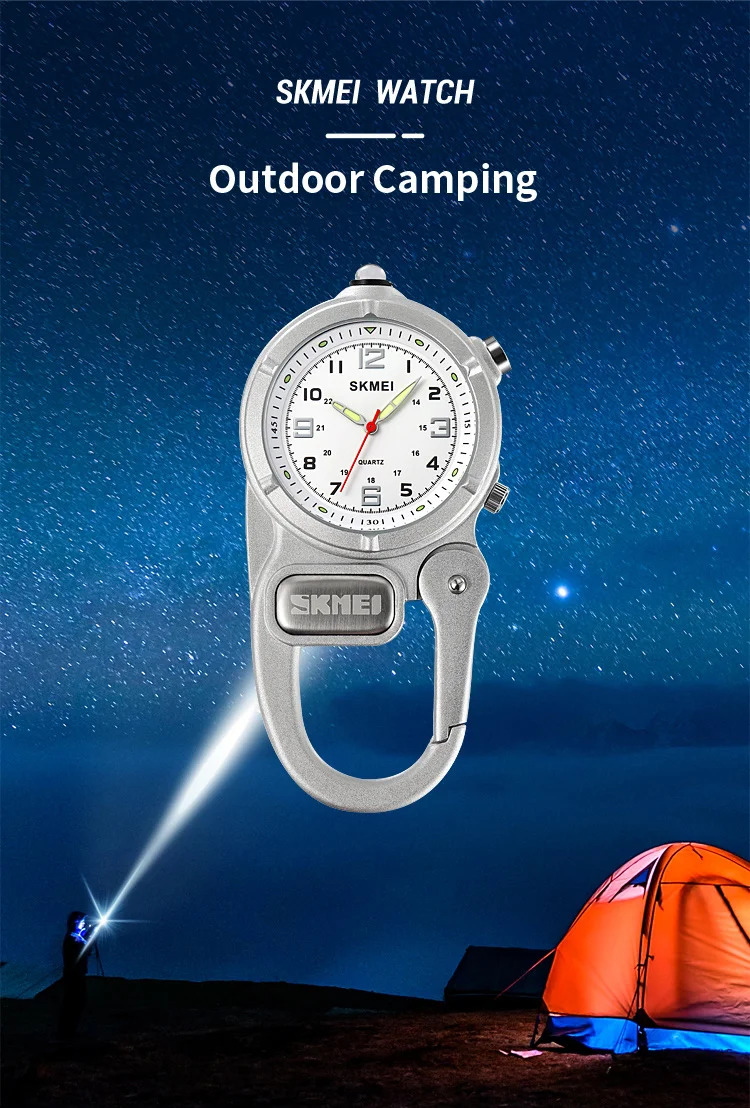 SKMEI Outdoor Quartz Movement Pocket Watch For Men Women LED Flashlight Mini Watches Male Portable Climbing Hiking Hanging Clock
