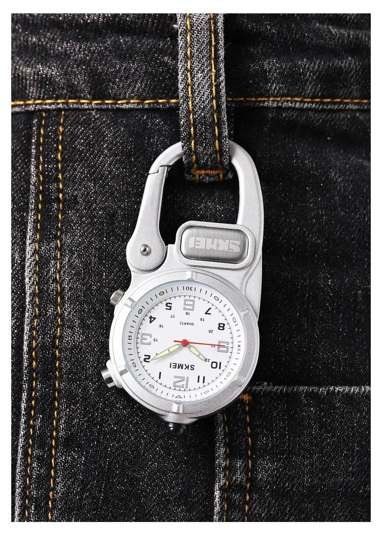 SKMEI Outdoor Quartz Movement Pocket Watch For Men Women LED Flashlight Mini Watches Male Portable Climbing Hiking Hanging Clock