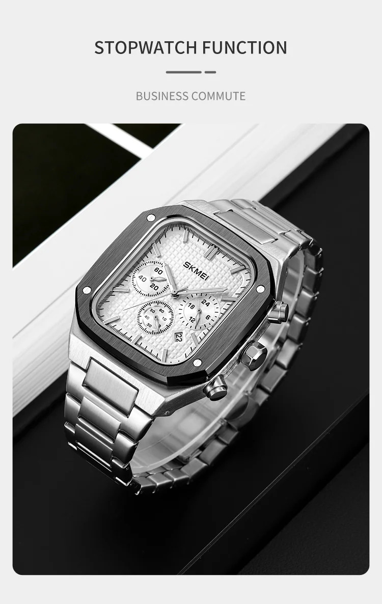 SKMEI Fashion Quartz Movement Watch For Men Women Stainless Steel Strap Stopwatch Waterproof Time Date Wristwatch Reloj Hombre