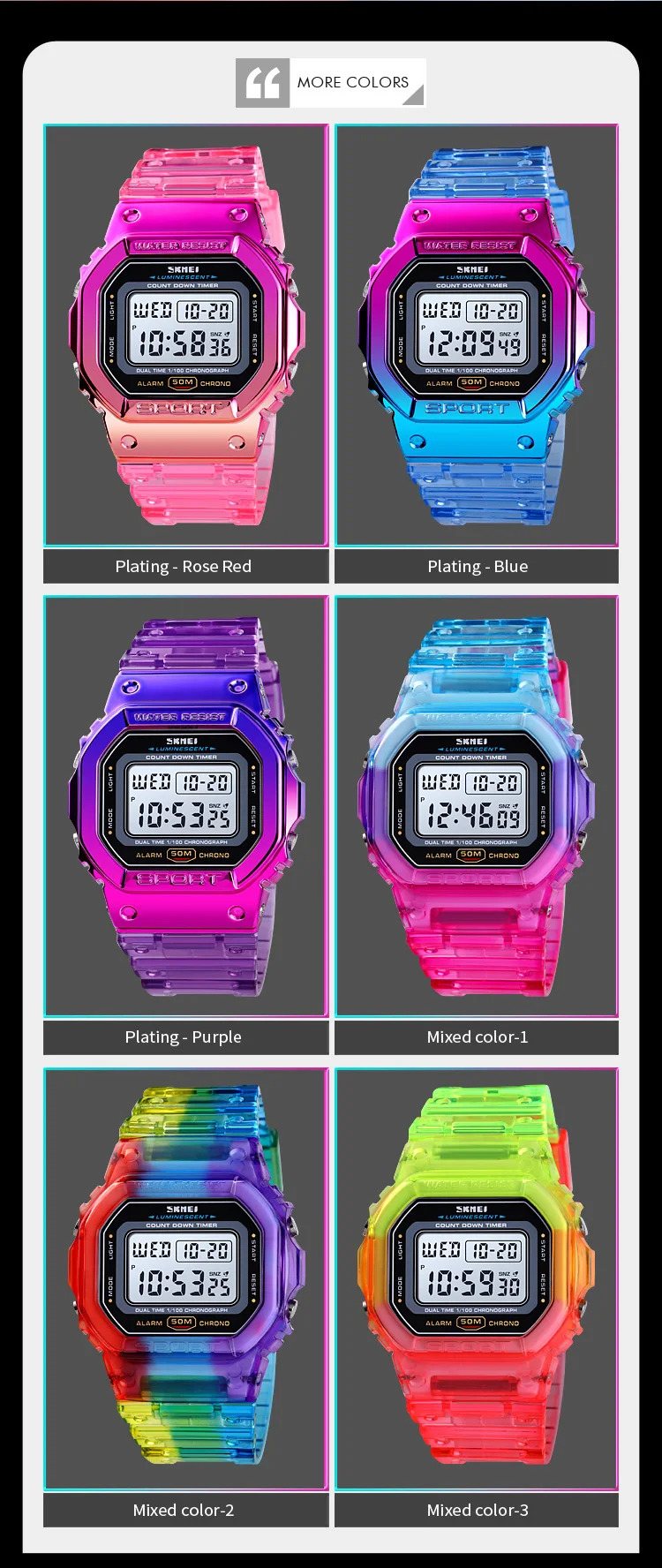 SKMEI Lady Alarm Clock Digital Wristwatches Fashion Cool Girls Watches Shockproof Chrono Electronics Watch For Women reloj mujer