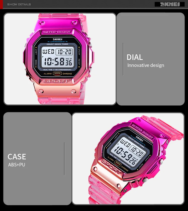 SKMEI Lady Alarm Clock Digital Wristwatches Fashion Cool Girls Watches Shockproof Chrono Electronics Watch For Women reloj mujer