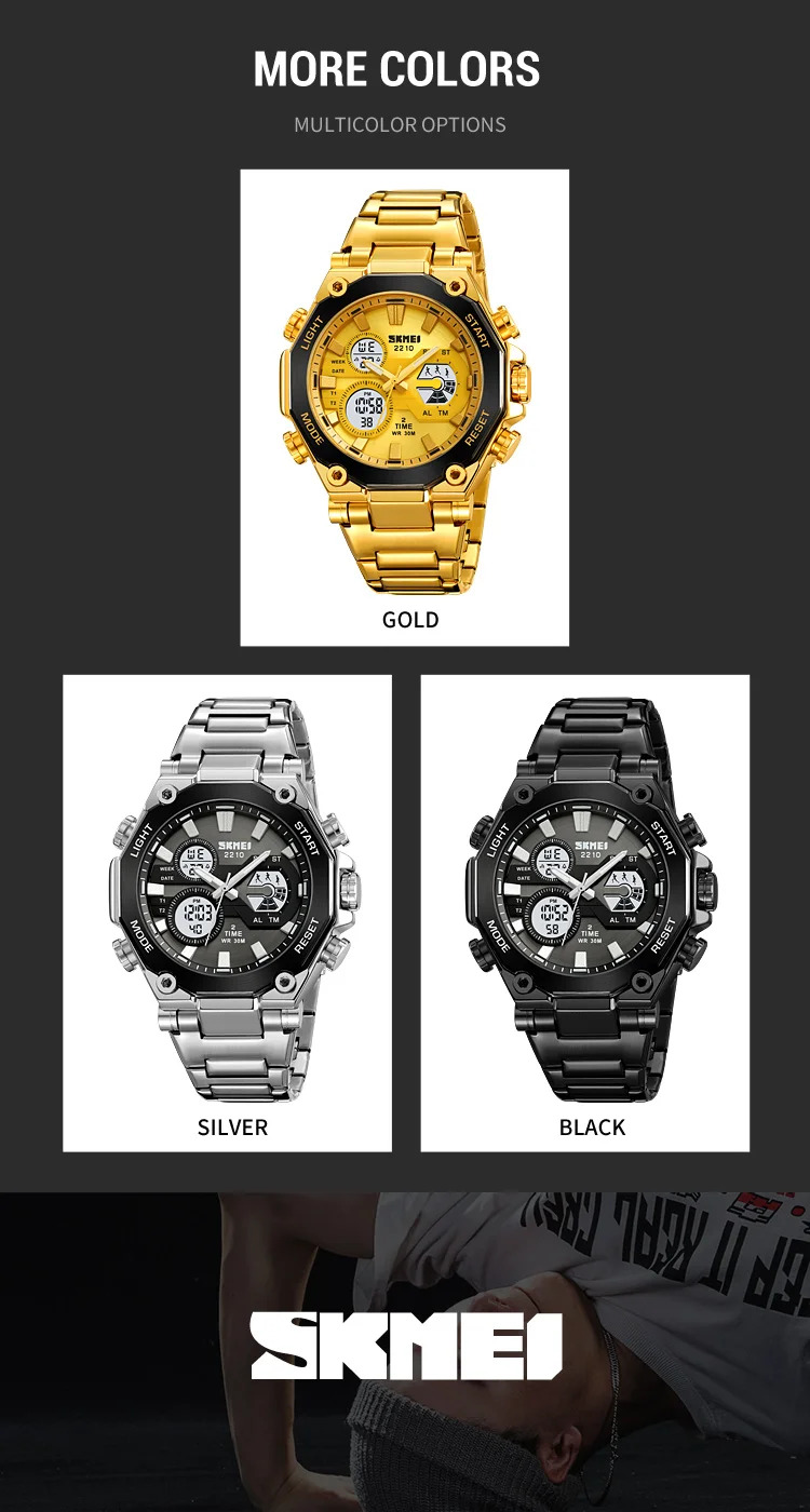SKMEI Dual Display Electronic Watch Sport Fashion Alarm Watches For Men Chrono Casual Waterproof Digital Wristwatch Reloj Hombre