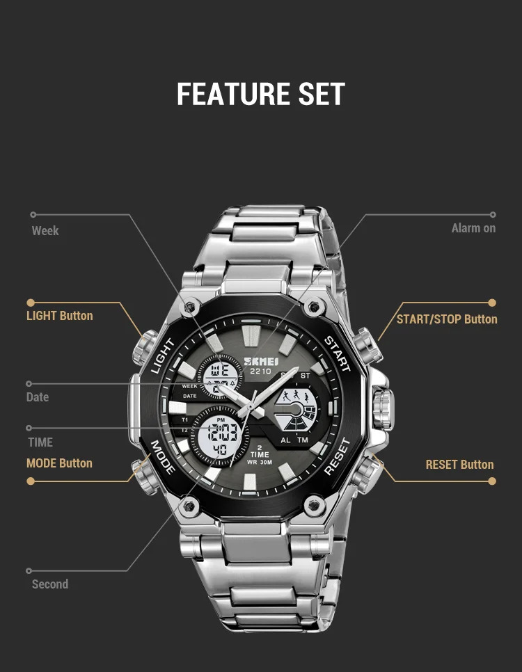 SKMEI Dual Display Electronic Watch Sport Fashion Alarm Watches For Men Chrono Casual Waterproof Digital Wristwatch Reloj Hombre