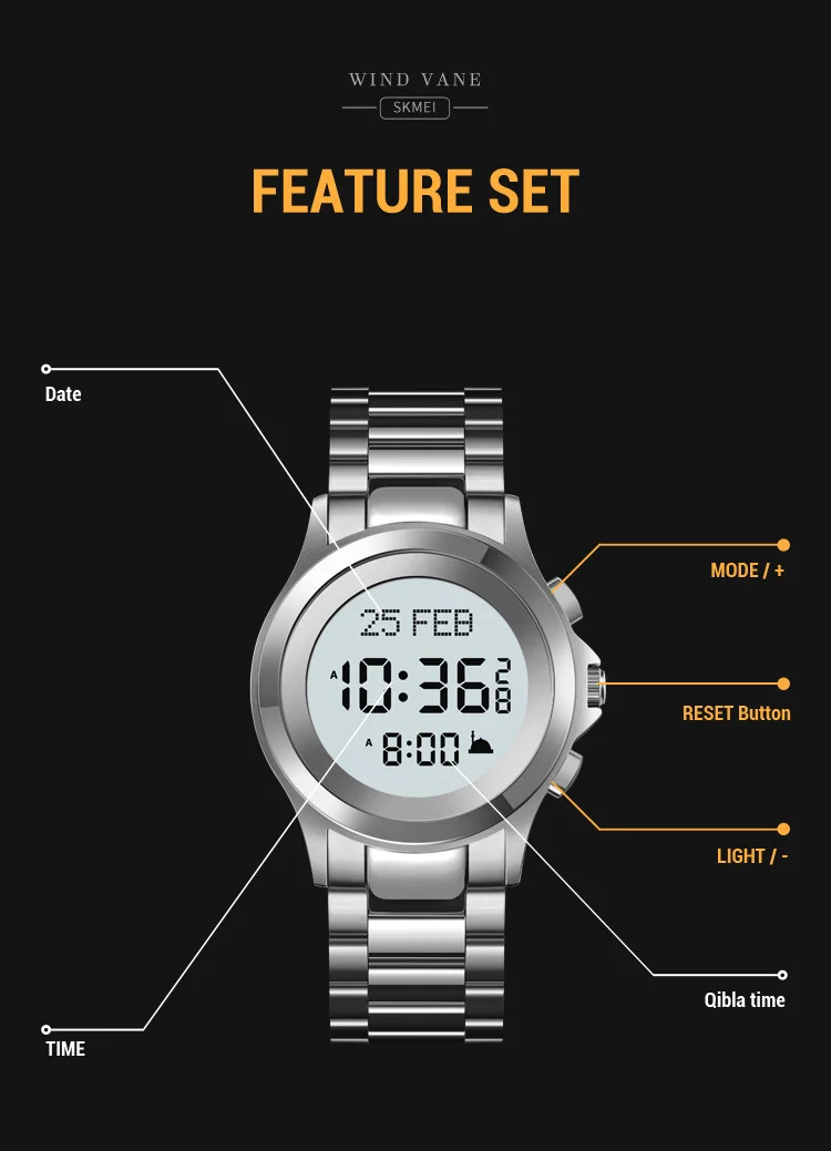 SKMEI Pilgrimage Time Reminder Watches For Men Women Chrono Casual Waterproof Digital Count Down Alarm Wristwatches Reloj Hombre
