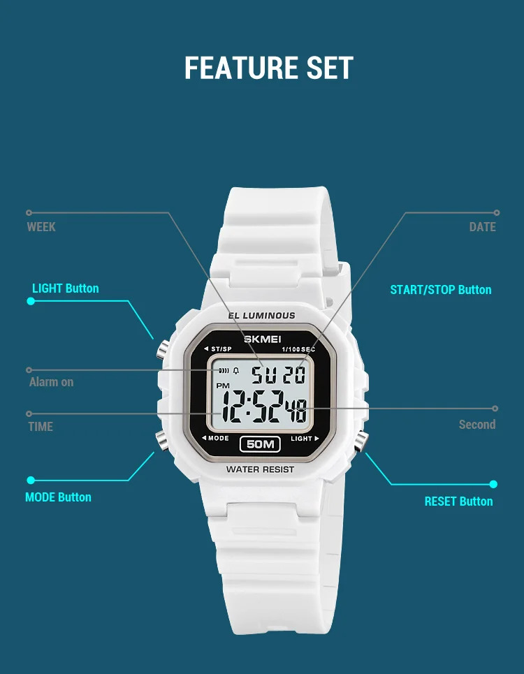 SKMEI Sport Freshness Vitality Watch For Men Women Students Chrono Casual Waterproof Digital Wristwatch Count Down Alarm Watches