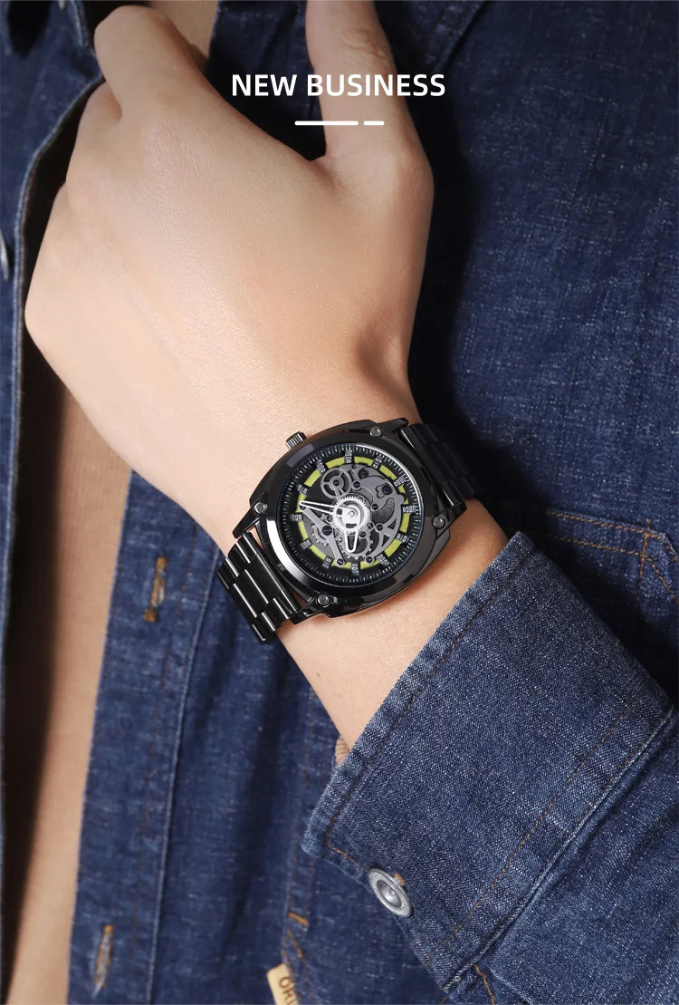 SKMEI Luxurious Complex Quartz Movement Watches Mens Stainless Steel Strap 3Bar Waterproof Time Wristwatches Reloj para hombre