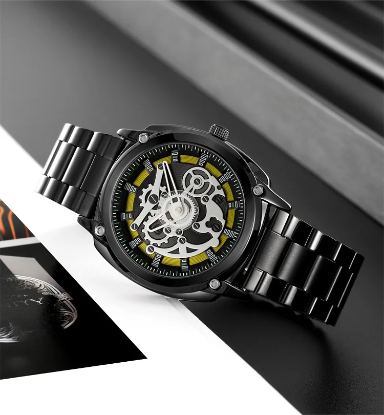 SKMEI Luxurious Complex Quartz Movement Watches Mens Stainless Steel Strap 3Bar Waterproof Time Wristwatches Reloj para hombre