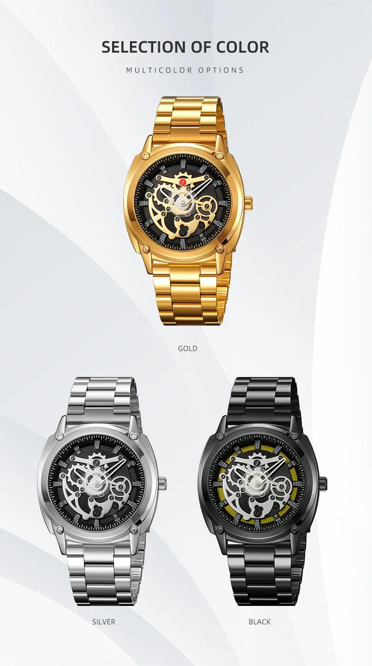 SKMEI Luxurious Complex Quartz Movement Watches Mens Stainless Steel Strap 3Bar Waterproof Time Wristwatches Reloj para hombre