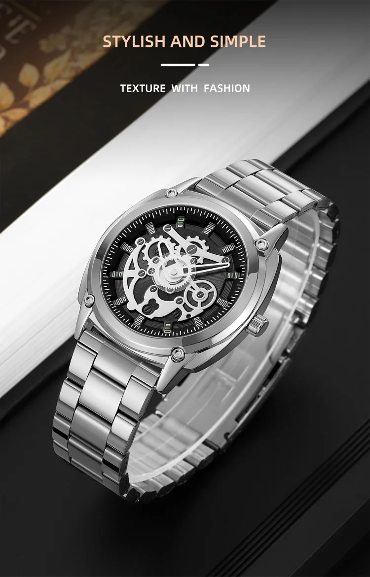 SKMEI Luxurious Complex Quartz Movement Watches Mens Stainless Steel Strap 3Bar Waterproof Time Wristwatches Reloj para hombre