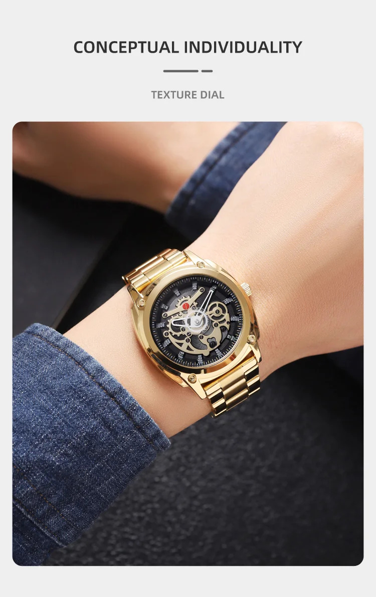 SKMEI Luxurious Complex Quartz Movement Watches Mens Stainless Steel Strap 3Bar Waterproof Time Wristwatches Reloj para hombre