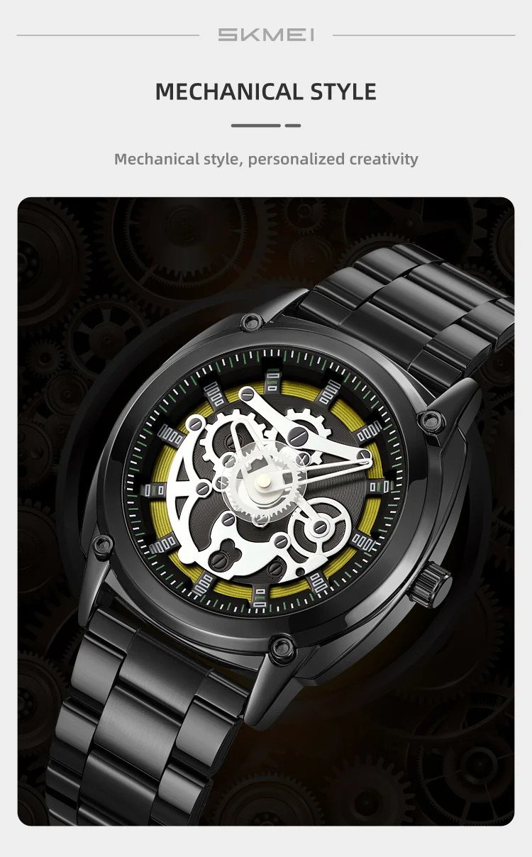 SKMEI Luxurious Complex Quartz Movement Watches Mens Stainless Steel Strap 3Bar Waterproof Time Wristwatches Reloj para hombre