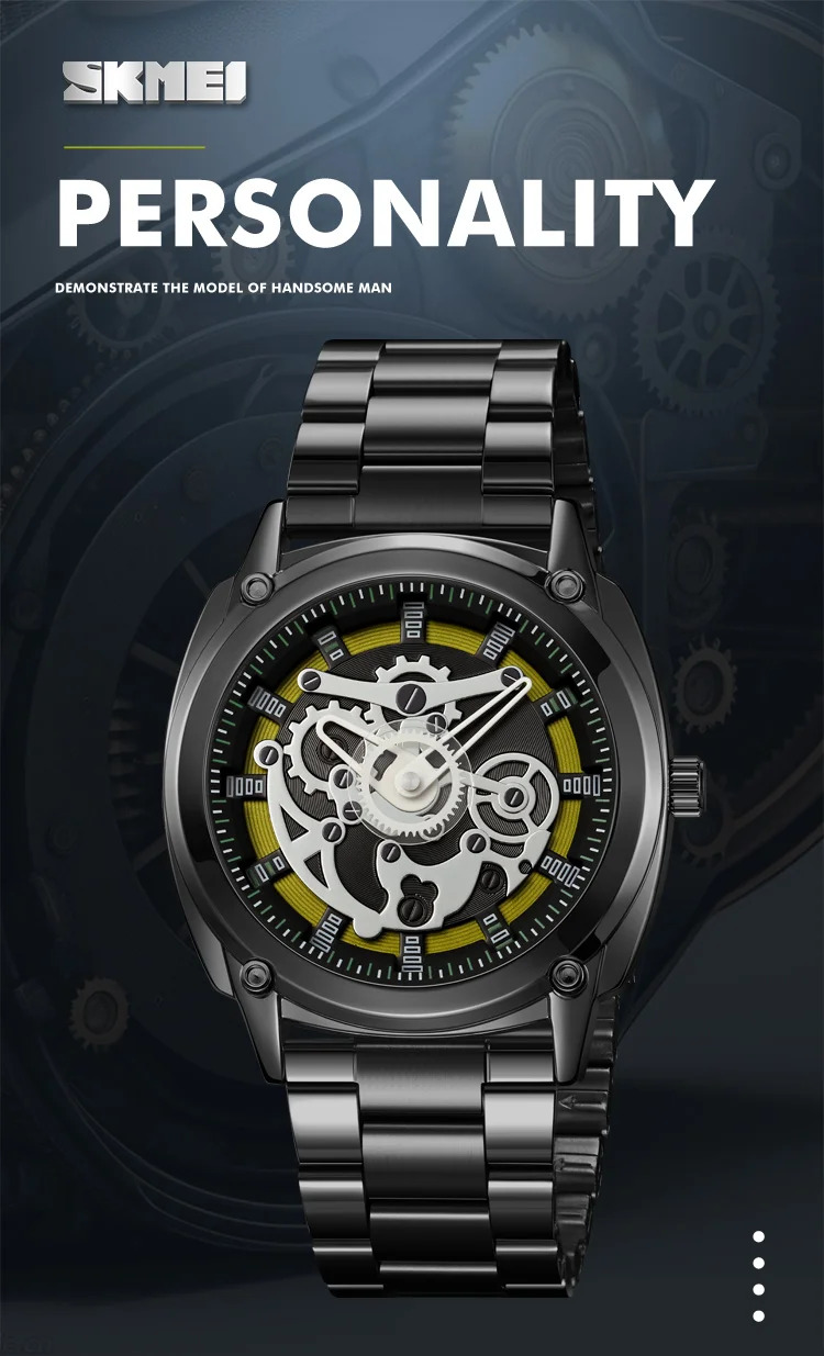 SKMEI Luxurious Complex Quartz Movement Watches Mens Stainless Steel Strap 3Bar Waterproof Time Wristwatches Reloj para hombre