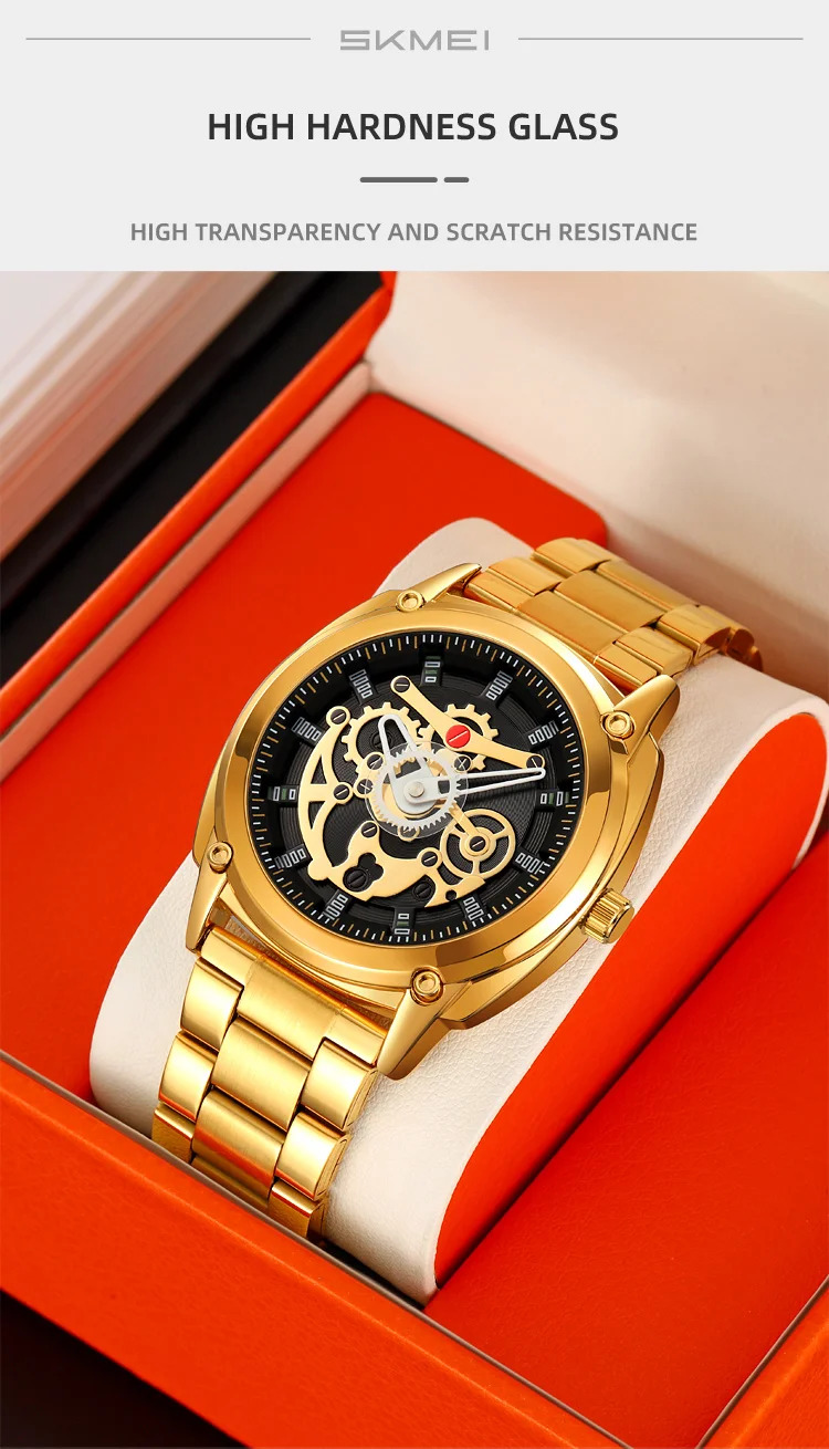 SKMEI Luxurious Complex Quartz Movement Watches Mens Stainless Steel Strap 3Bar Waterproof Time Wristwatches Reloj para hombre