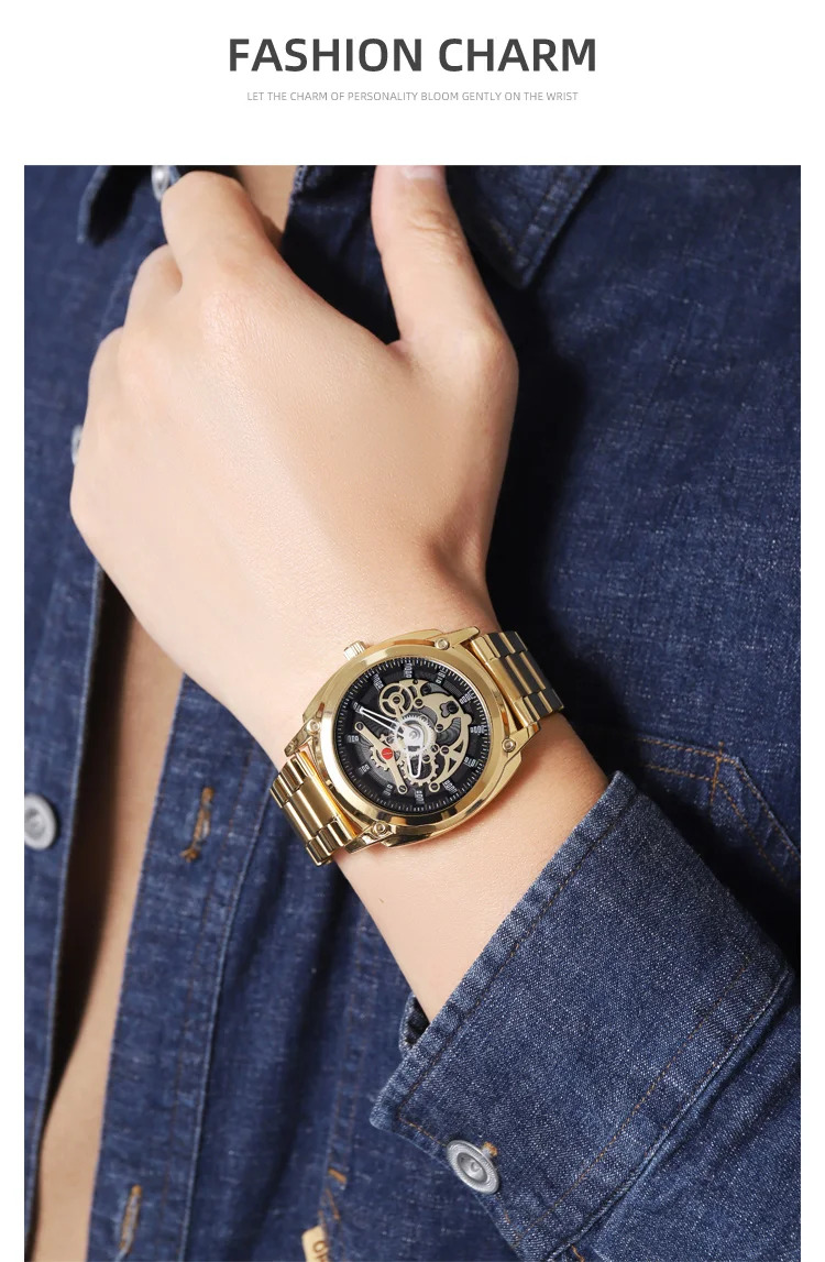 SKMEI Luxurious Complex Quartz Movement Watches Mens Stainless Steel Strap 3Bar Waterproof Time Wristwatches Reloj para hombre