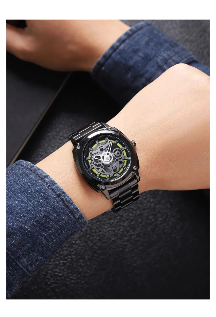 SKMEI Luxurious Complex Quartz Movement Watches Mens Stainless Steel Strap 3Bar Waterproof Time Wristwatches Reloj para hombre