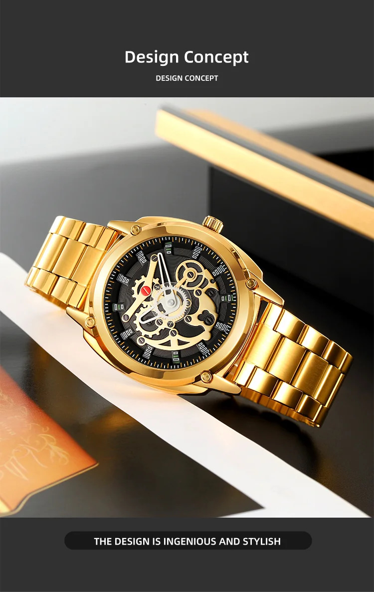 SKMEI Luxurious Complex Quartz Movement Watches Mens Stainless Steel Strap 3Bar Waterproof Time Wristwatches Reloj para hombre