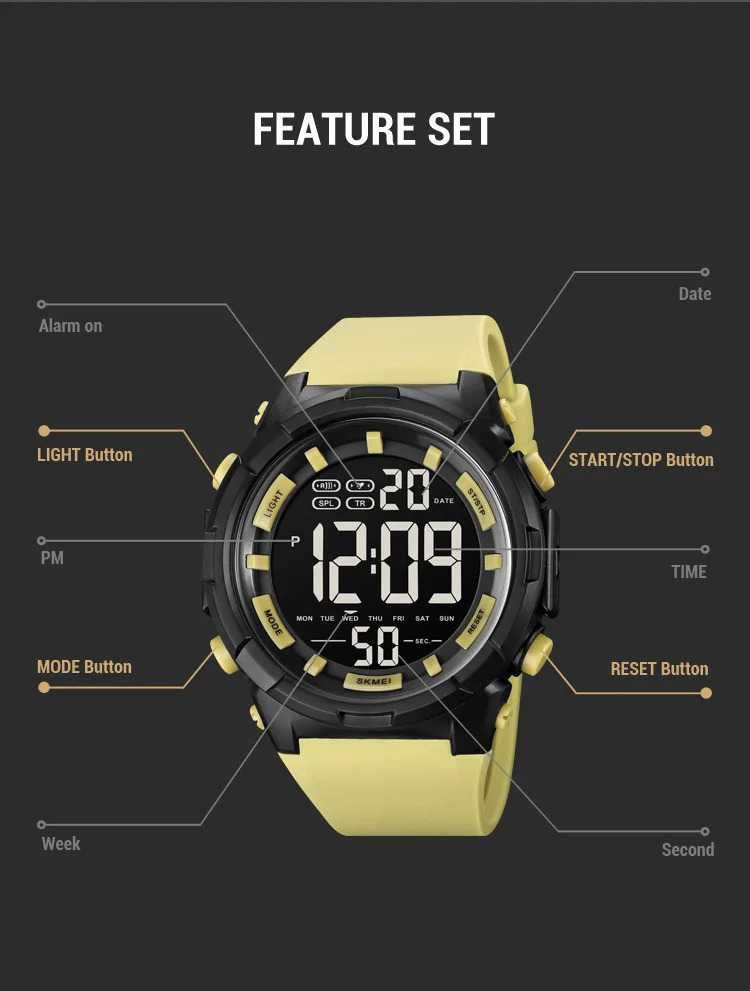 SKMEI LED Light Sport Fashion Watch For Men Women Chrono Casual 5Bar Waterproof Count Down Alarm Digital Wristwatch reloj hombre