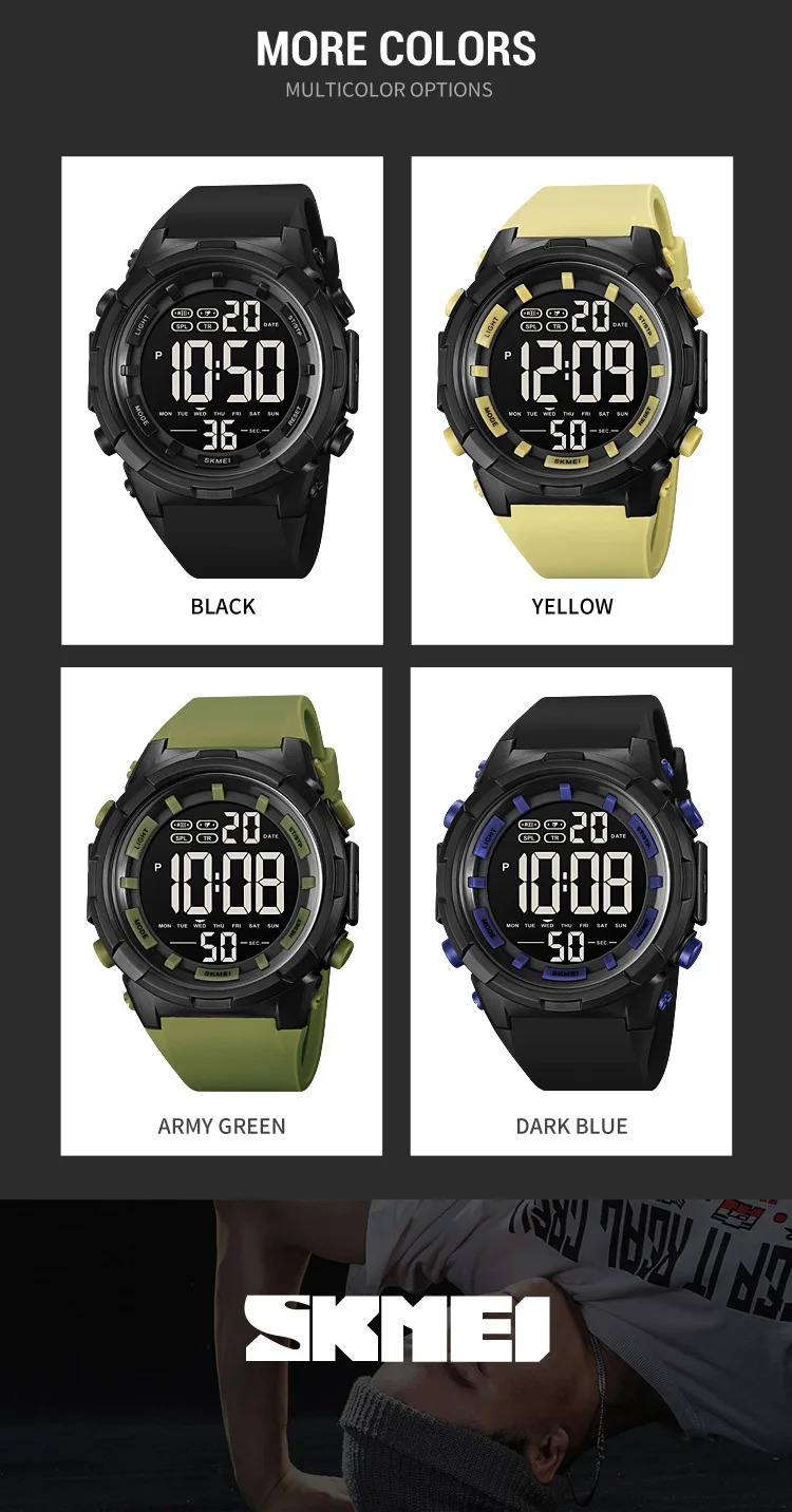 SKMEI LED Light Sport Fashion Watch For Men Women Chrono Casual 5Bar Waterproof Count Down Alarm Digital Wristwatch reloj hombre