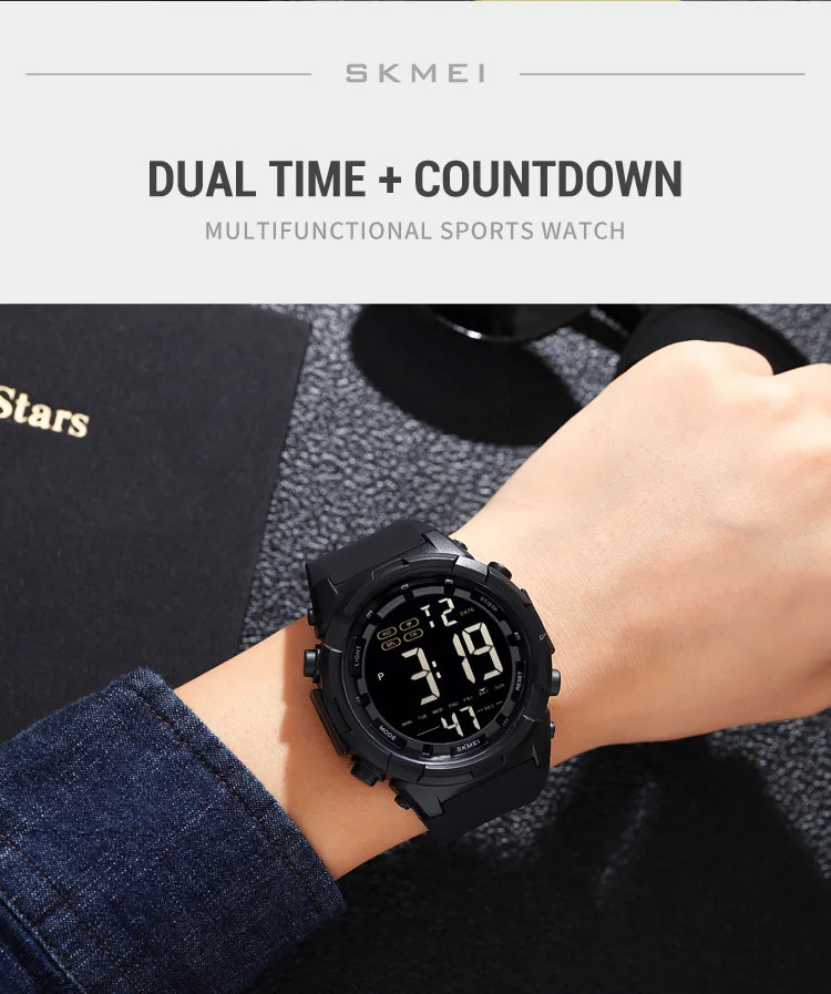 SKMEI LED Light Sport Fashion Watch For Men Women Chrono Casual 5Bar Waterproof Count Down Alarm Digital Wristwatch reloj hombre