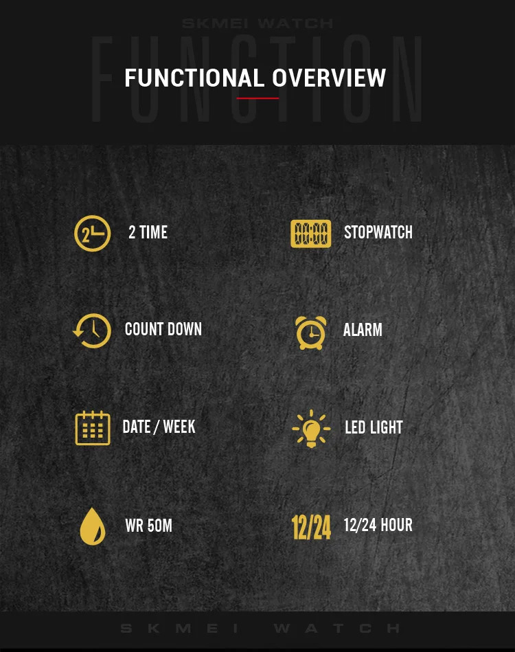 SKMEI Countdown LED Light Digital Wristwatches Outdoor Military Sports Watches For Men 5Bar Waterproof Alarm Watch reloj hombre
