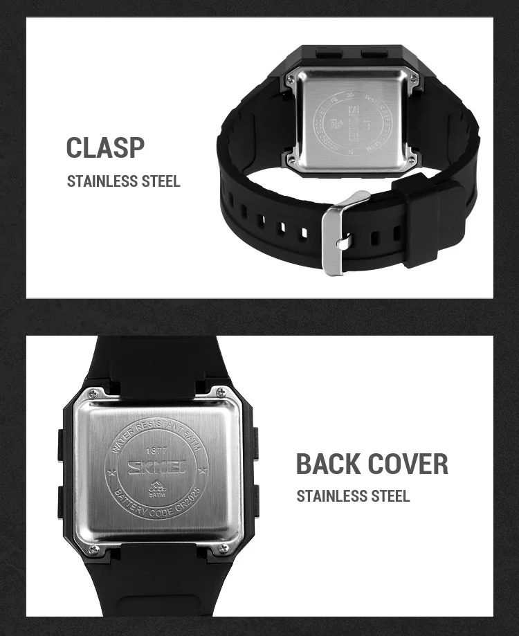 SKMEI Countdown LED Light Digital Wristwatches Outdoor Military Sports Watches For Men 5Bar Waterproof Alarm Watch reloj hombre