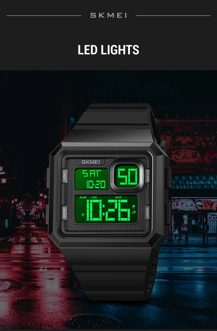 SKMEI Countdown LED Light Digital Wristwatches Outdoor Military Sports Watches For Men 5Bar Waterproof Alarm Watch reloj hombre