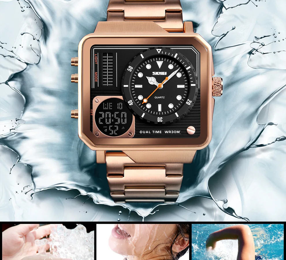 SKMEI Stainless Steel Strap Watches For Men Digital Quartz Watch Day Date Display Personality Alarm Wristwatch Relogio Masculino