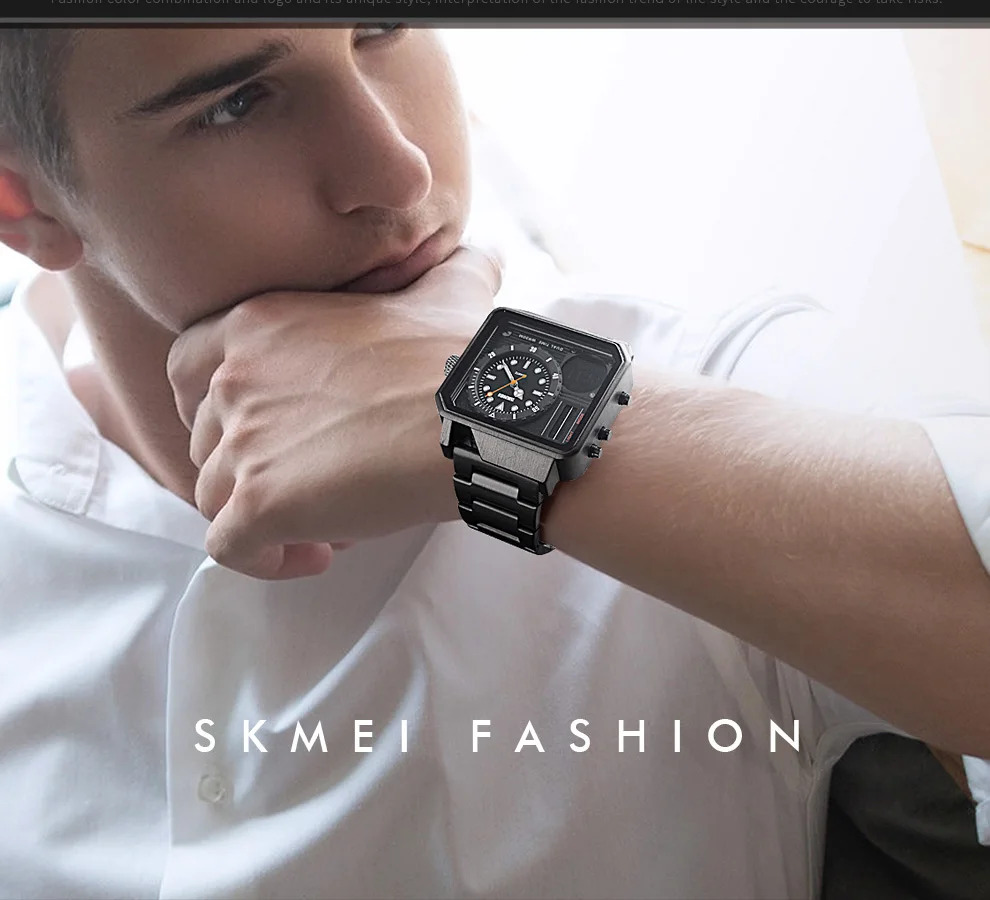 SKMEI Stainless Steel Strap Watches For Men Digital Quartz Watch Day Date Display Personality Alarm Wristwatch Relogio Masculino