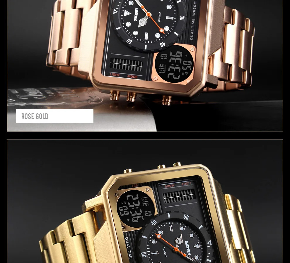 SKMEI Stainless Steel Strap Watches For Men Digital Quartz Watch Day Date Display Personality Alarm Wristwatch Relogio Masculino