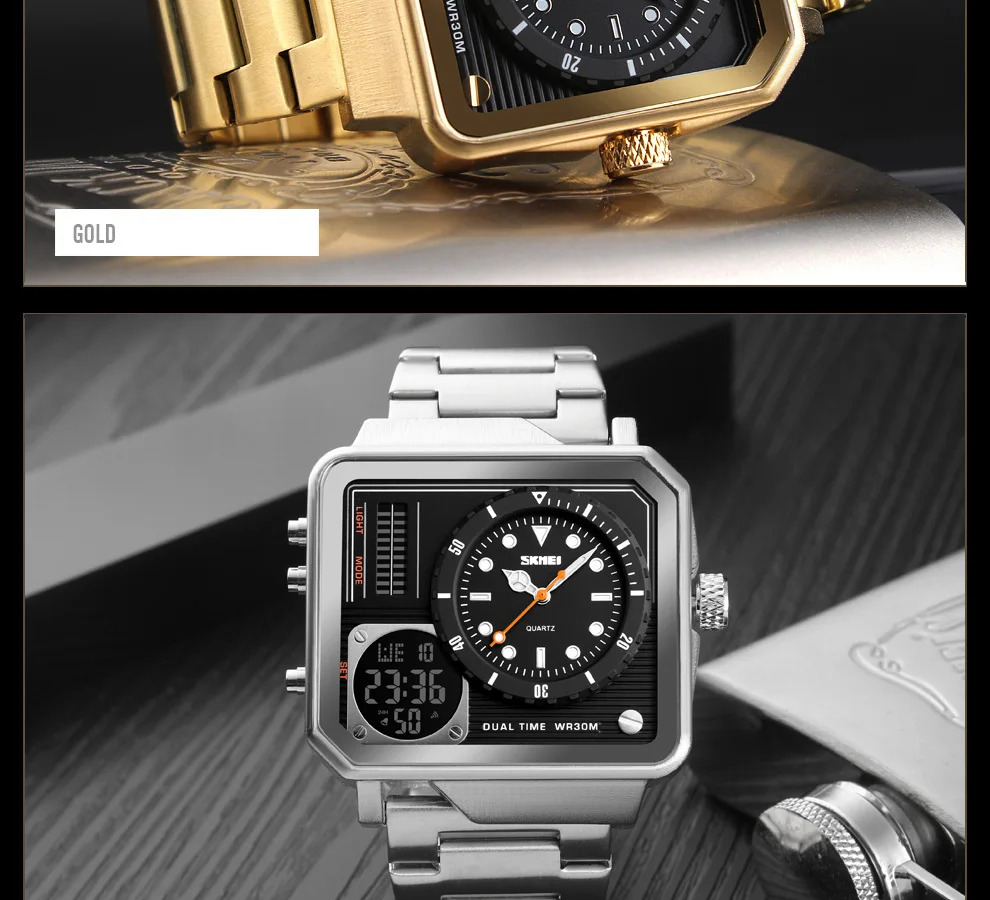 SKMEI Stainless Steel Strap Watches For Men Digital Quartz Watch Day Date Display Personality Alarm Wristwatch Relogio Masculino